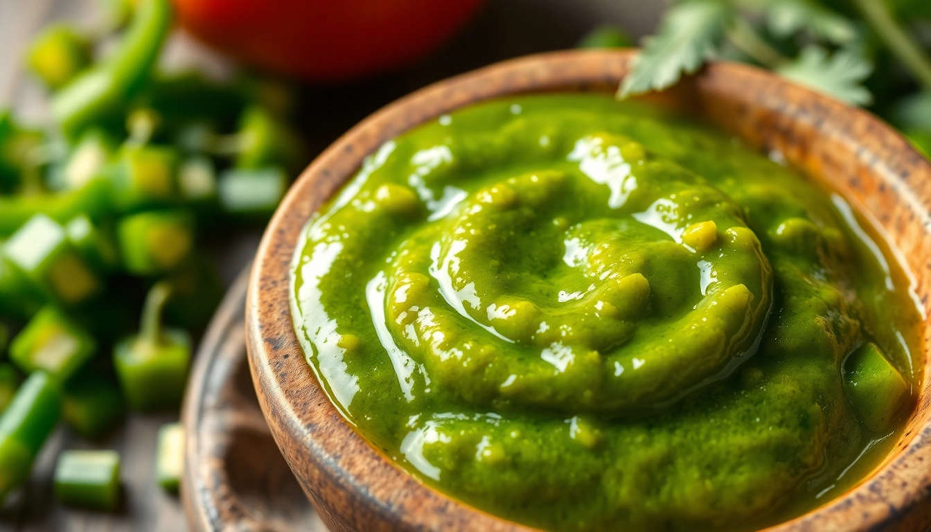 Pink green chili paste shown in a ceramic bowl, fresh chopped chilies around, emphasizing